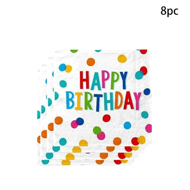 Description Picture 5 of itemColorful Birthday Theme Party Disposable Tableware Set Paper Cup Paper Plate Knife Fork Spoon Paper Straw Happy Birthday Party