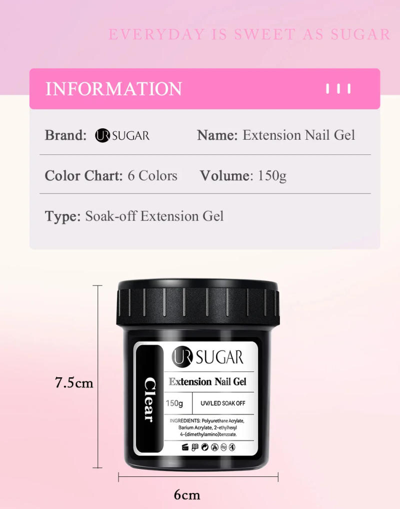 Description Picture 2 of itemUR SUGAR 150g Nail Extension Gel Milky White Clear Nude Acrylic Hard Gel For French Nails Art Manicure Semi Permanent UV Varnish