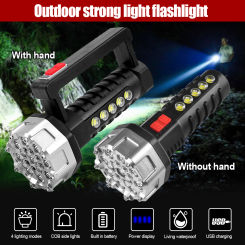 22LED strong light flashlight USB charging with COB side light portable emergency lighting