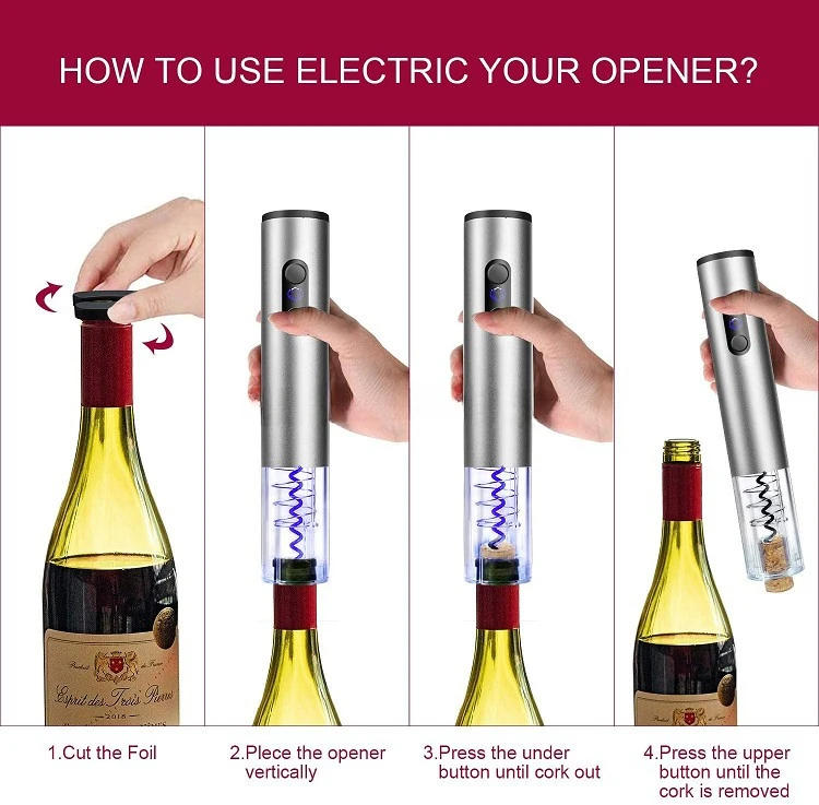 Description Picture 6 of itemAmazon Top Seller Promotional Electric Wine Opener Gift Set 4 in 1 Cutter Pourer Stopper in Color Gift Box Packing