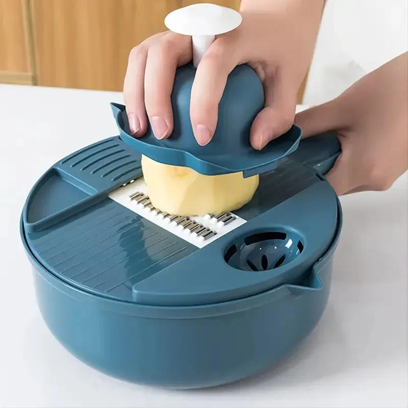 Description Picture 4 of item12 In 1 Multi-functional Vegetable Chopper Carrots Potatoes Manually Cut Shred Slicer Radish Grater with Container Kitchen Tools
