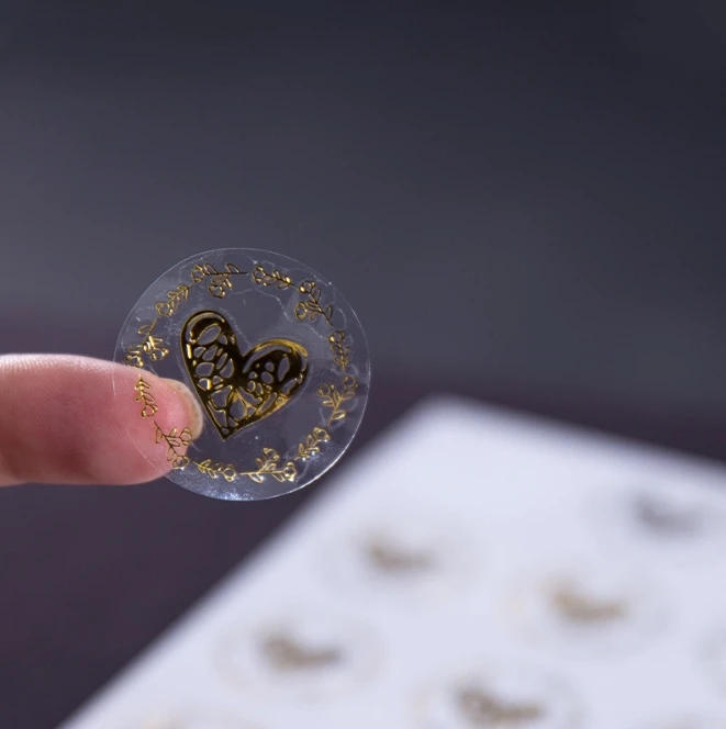 Description Picture 4 of item100pcs Clear Bronzing Heart Stickers 1.26 Inch Round Envelope Sealing Label for Wedding Party Invitation Card Gift Decor Tags