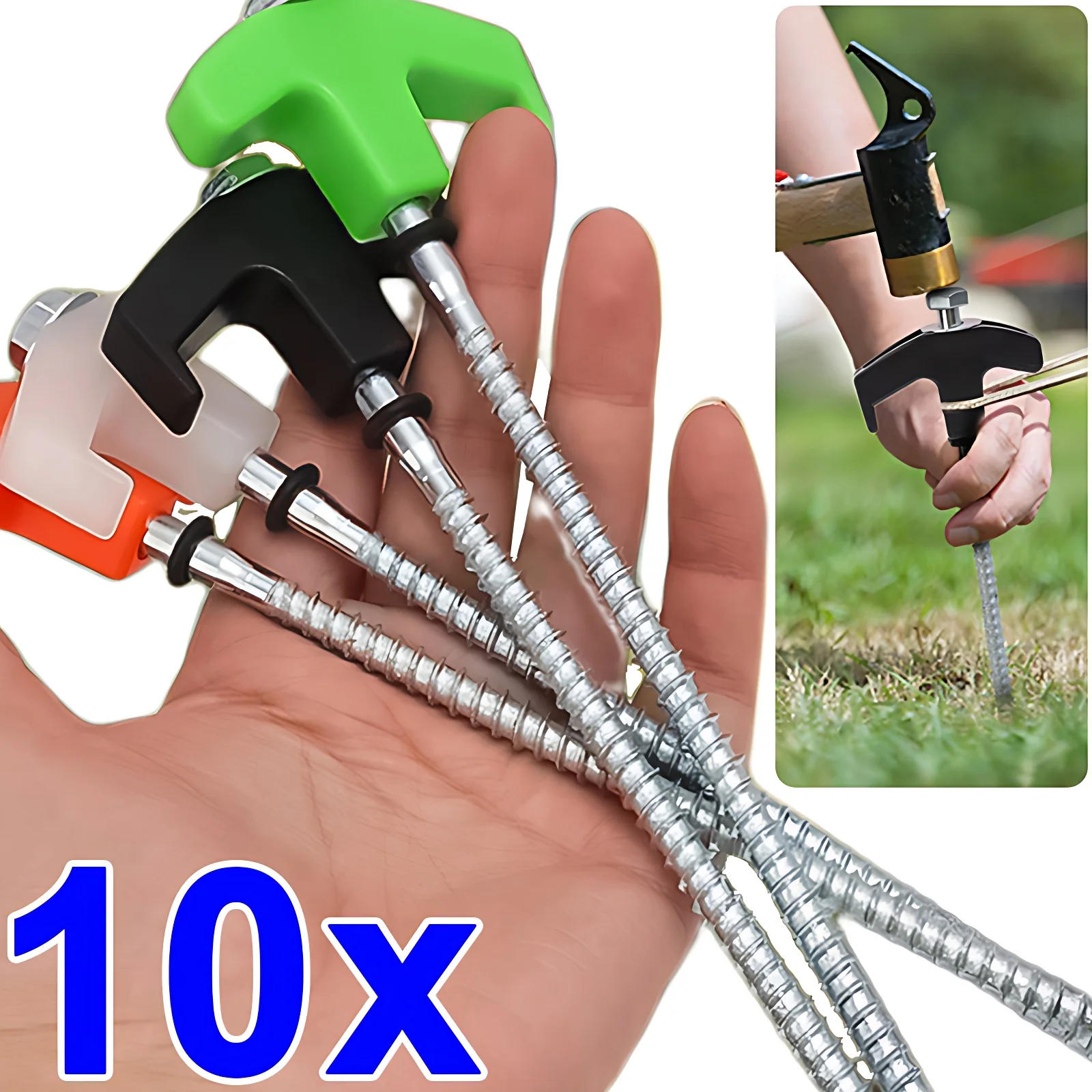 Description Picture 2 of item1/10pcs Tent Stakes Camping Equipment Unbreakable Hexagonal Spiral Tent Pegs Ground Stakes for Garden Camp Patio Hiking Outdoor
