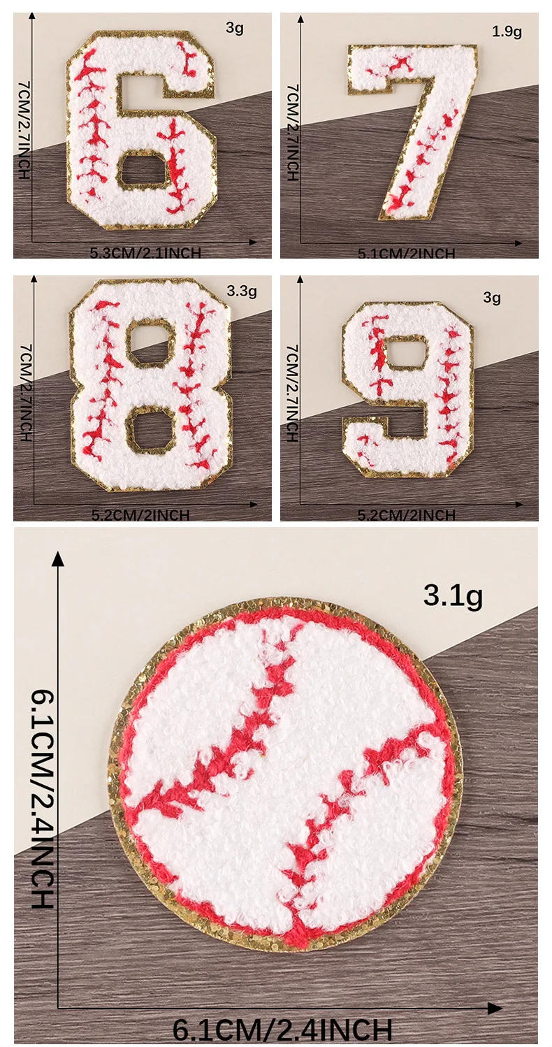 Description Picture 4 of itemBaseball Chenille Letters Patches Sequins Edge Towel Embroidered Iron on Felt Alphabet Heat-adhesive Appliques for Clothes DIY