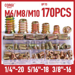 Threaded Inserts Nuts All Sizes 1/4-20 5/16-18 3/8-16 M6 M8 M10 up to 170 Wood Insert Assortment Kit for Wood Furniture Screw