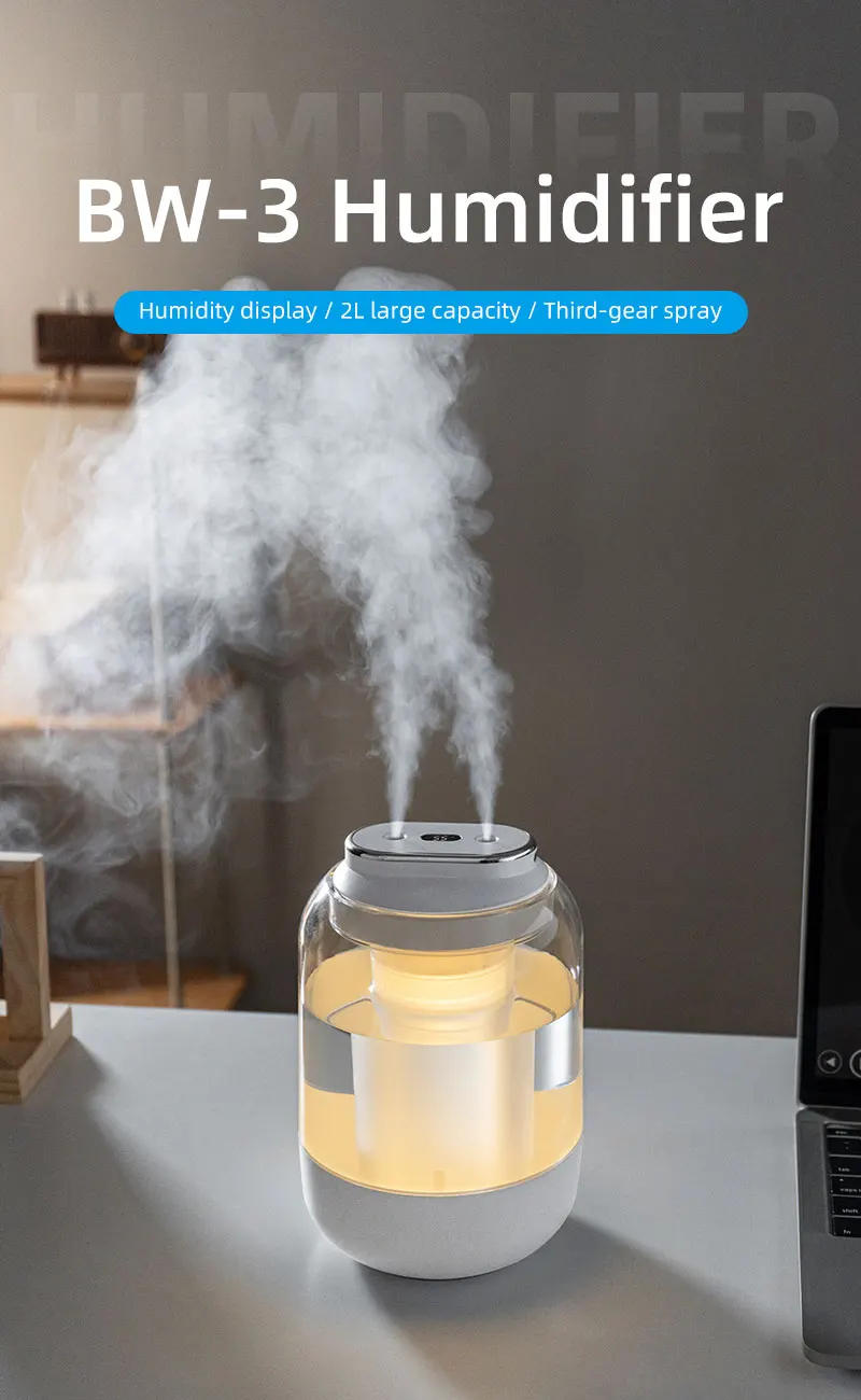 Description Picture 2 of itemDual spray humidifier mute household office small night light digital display large spray USB humidifier