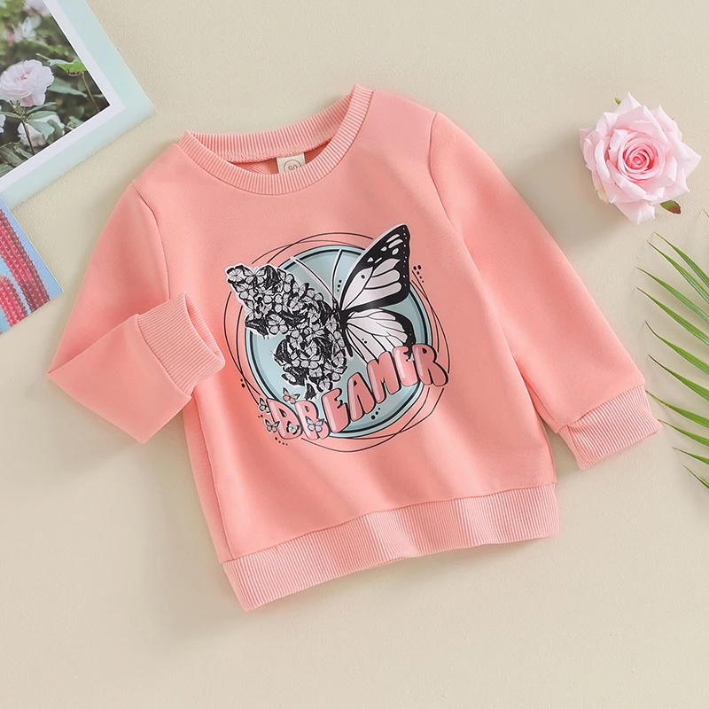 Description Picture 4 of itemToddler Girls Boys Sweatshirts Baby Clothes Letter Butterfly Print Crew Neck Long Sleeve Infant Pullovers Fall Tops
