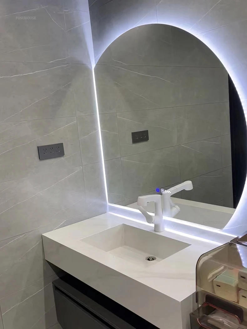 Description Picture 3 of itemModern Semicircular Mirror for Bathroom Large Size Touch Screen LED Light Bath Mirrors Simple Creative Glass Mirrors for Hotel
