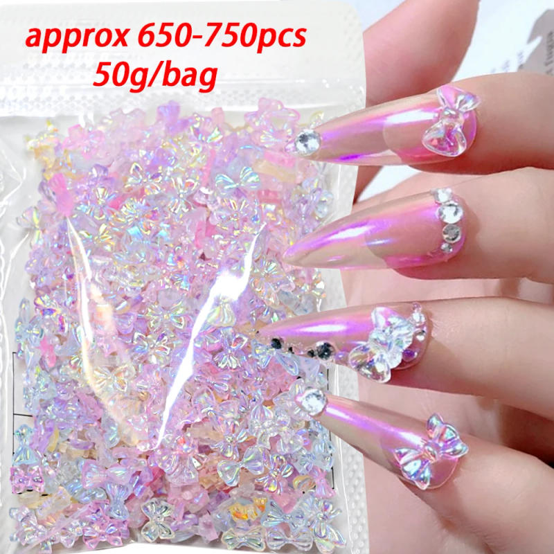 Description Picture 2 of item500/750pcs Aurora Resin Ribbon 3D Nail Art Rhinestones 50g/bagTransparent Bowtie Nail Charms Aurora Bow Nail Art Decorations #4