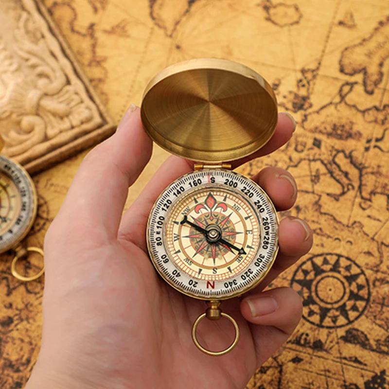 Description Picture 3 of itemMini Portable Copper Navigation Compass Waterproof Mountaineering Camping Hiking Luminous Retro Flip Compasses for Outdoor Tool