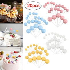 5Pcs/20Pcs Ball Cake Topper Birthday Party Cake Decor Pink Blue Yellow White Ball Plug-In Event & Party Cake Decorating Supplies