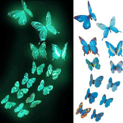 12/24pcs 3D Luminous Butterfly Wall Stickers for Home Kids Bedroom Living Room Fridge Wall Decals Glow In Dark Wallpaper Decor