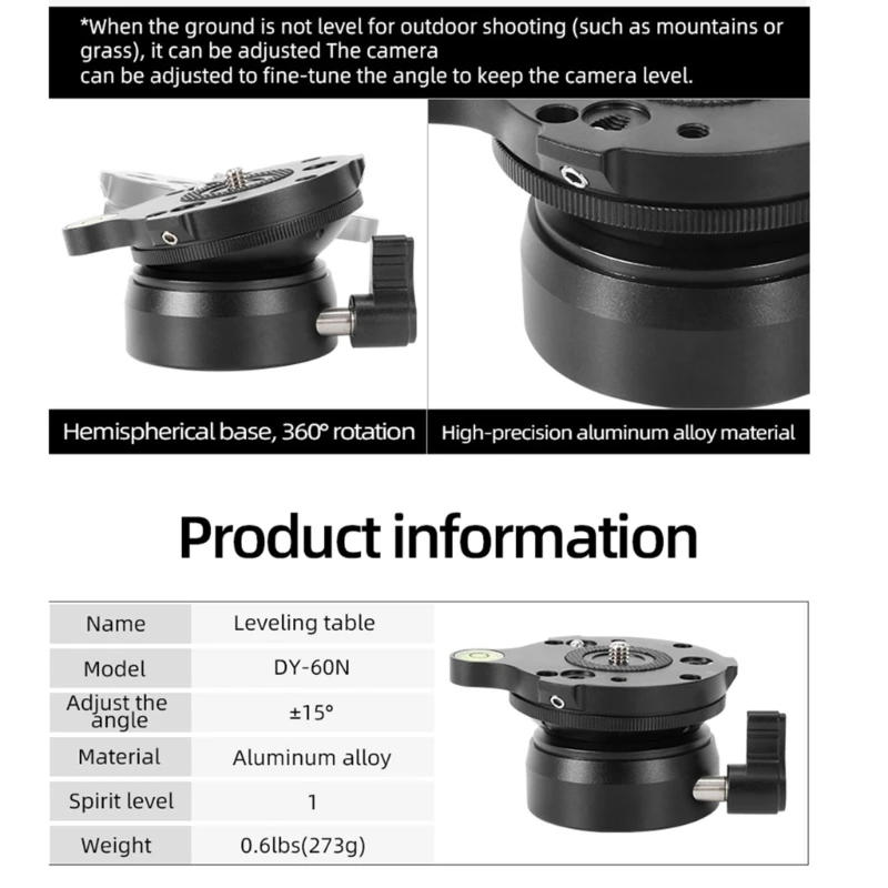 Description Picture 4 of itemUniversal Level Horizontal Adjustment Mount Panoramic Head Tripods DSLR Camera Table Base 15 Degree 3/8 1/4 Inch Screw Drop Ship