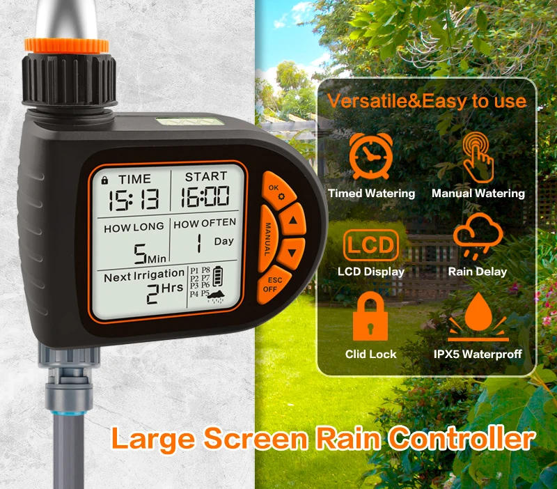 Description Picture 2 of itemRain Seer 2024 New LCD Display Water Timer Waterproof IP65 Home Garden irrigation Rainfall Timer Automatic Controller System