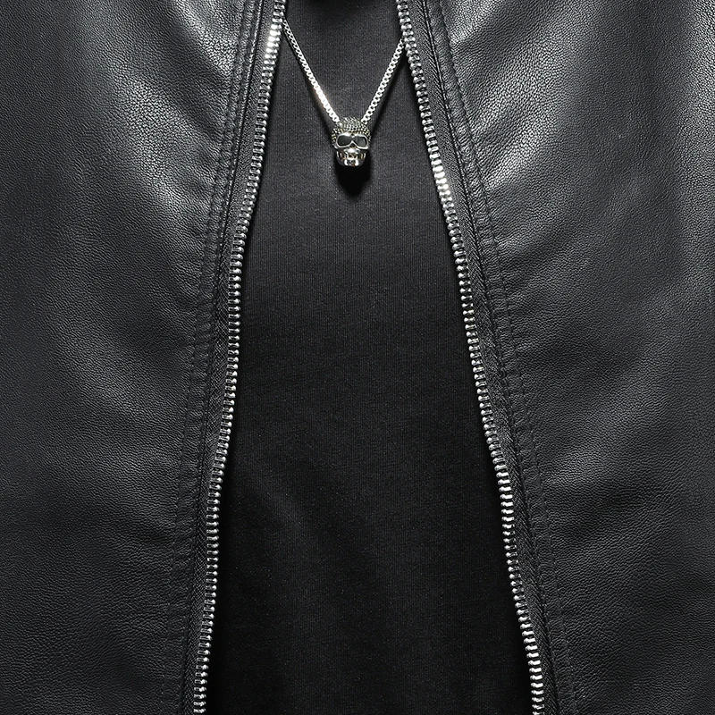 Description Picture 4 of itemAutumn and winter men's leather jacket jacket standing collar leather jacket for young people