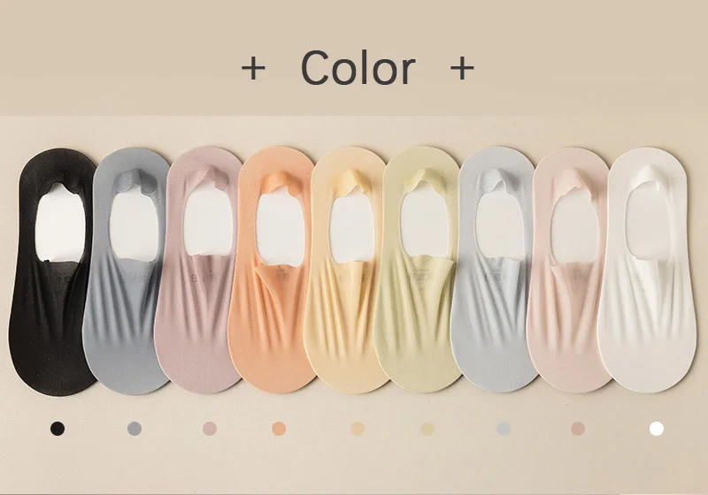Description Picture 2 of item5 Pairs/Lot Socks Women's Summer Ultra-thin Invisible Low Cut Silicone Anti-slip Mesh No Show Ice Silk Solid Boat Socks