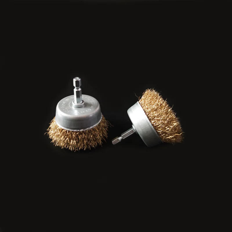 Description Picture 4 of item50mm/60mm/75mm Steel Wire Brush Brass Plated Wheels Brushes Drill Rotary Tools Metal Rust Removal Polishing Brush