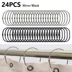 24 Pcs snap-on shower curtain hook anti-rust iron shower curtain ring oval multipurpose home bathroom shower rod curtain hook