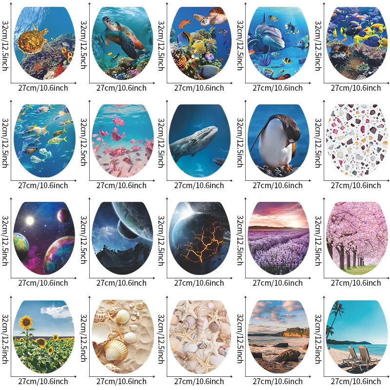 Description Picture 3 of itemMulti Styles Undersea Animal Pattern Toilet Lid Stickers Bathroom Decoration Bathroom Removable Painting Mural Toilet Lid Cover