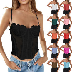 Women Sexy Lace Corset Vintage Spaghetti Strap Backless Boned Bustier Elegant Party Crop Top High Waist Trainer For Women