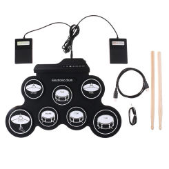 Folding Music Drums Hand Roll USB Electronic Silicon Drum Portable Practice Drums Kit 7-Pad Kit With Drumsticks Sustain Pedal
