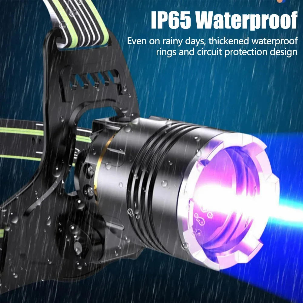 Description Picture 3 of itemWhite+UV Headlamp 395nm Sensor LED Headlight Zoomable USB Rechargeable Head Lamp Ultraviolet Hunting Fishing Camping 18650 Light