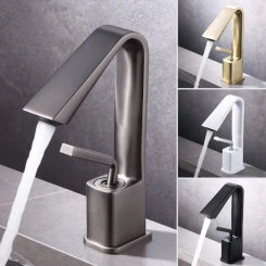 Brushed Gold Basin Faucet Gray Bathroom Brass LavotoryMixer Tap Hot Cold Sink
