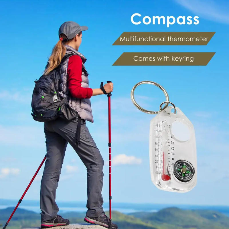 Description Picture 3 of item3 In1 Portable Luminouss Accurate Compass Thermometer Keychain Mini Compass Keyring Gear Outdoor Tool Equipment