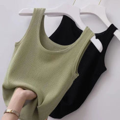 Polyester Sexy Sleeveless Camisole 2024 Solid Color Basic Top Summer Camisole T-Shirt Streetwear Tees Spring Knitted Tank Women