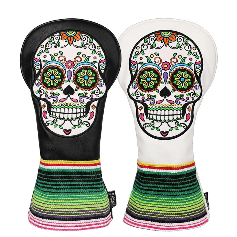 Description Picture 2 of itemSugar Skull  Embroidered Black White PU Faux Leather Golf Club Driver Head Cover