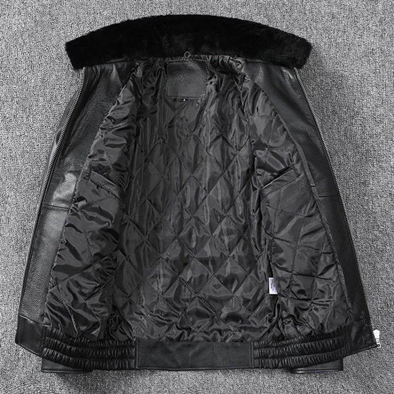 Description Picture 4 of itemNew Air Force Flight Genuine Cow Leather Men's Jacket Detachable Real Fur Collar Thicken Warm Cowhide Clothes Men Winter Coats