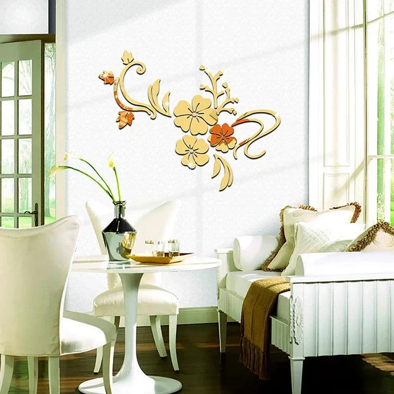 Description Picture 6 of item3D Acrylic Flower Mirror Wall Stickers Decorative Self Adhesive Large Wall Stickers Art Murals for Bedroom TV Background Decor