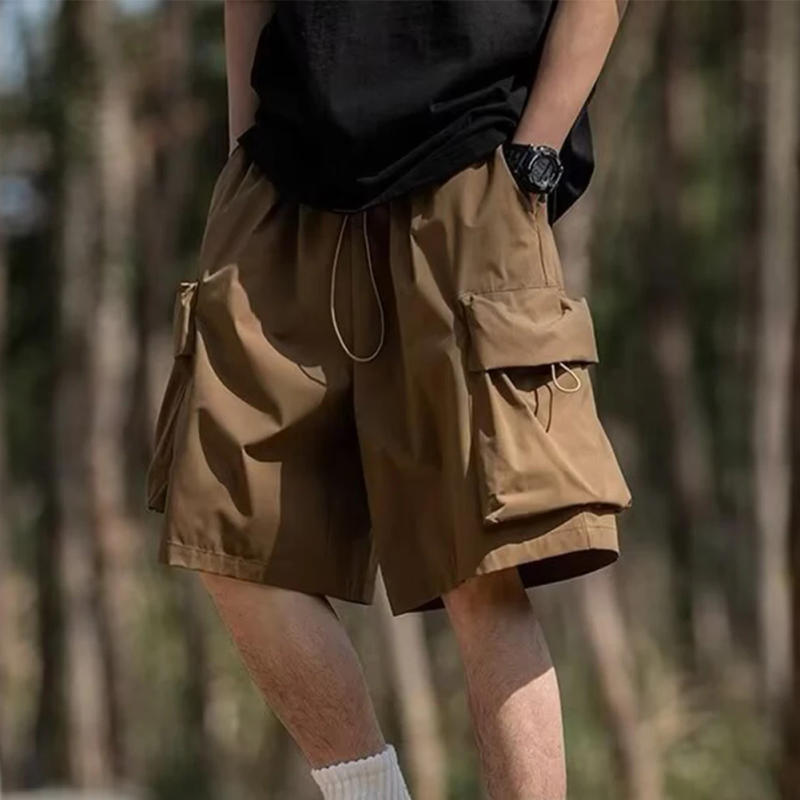 Description Picture 2 of itemMen Shorts Summer Outdoor Glossy Cool Feeling Quick Dry Wide Leg Pants Functional Wind Large Pockets Trendy Men Workwear Shorts