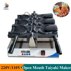 Electric 110V 220V Taiyaki Waffle Maker Open Mouth Fish Shaped Ice Cream Taiyaki Baking Machine Stainless Steel Commercial Use