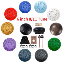 6 Inch 8/11Tune Steel Tongue Drum Set Handpan Drum Pad Tank with Drumstick Carrying Bag Percussion Instruments Accessories