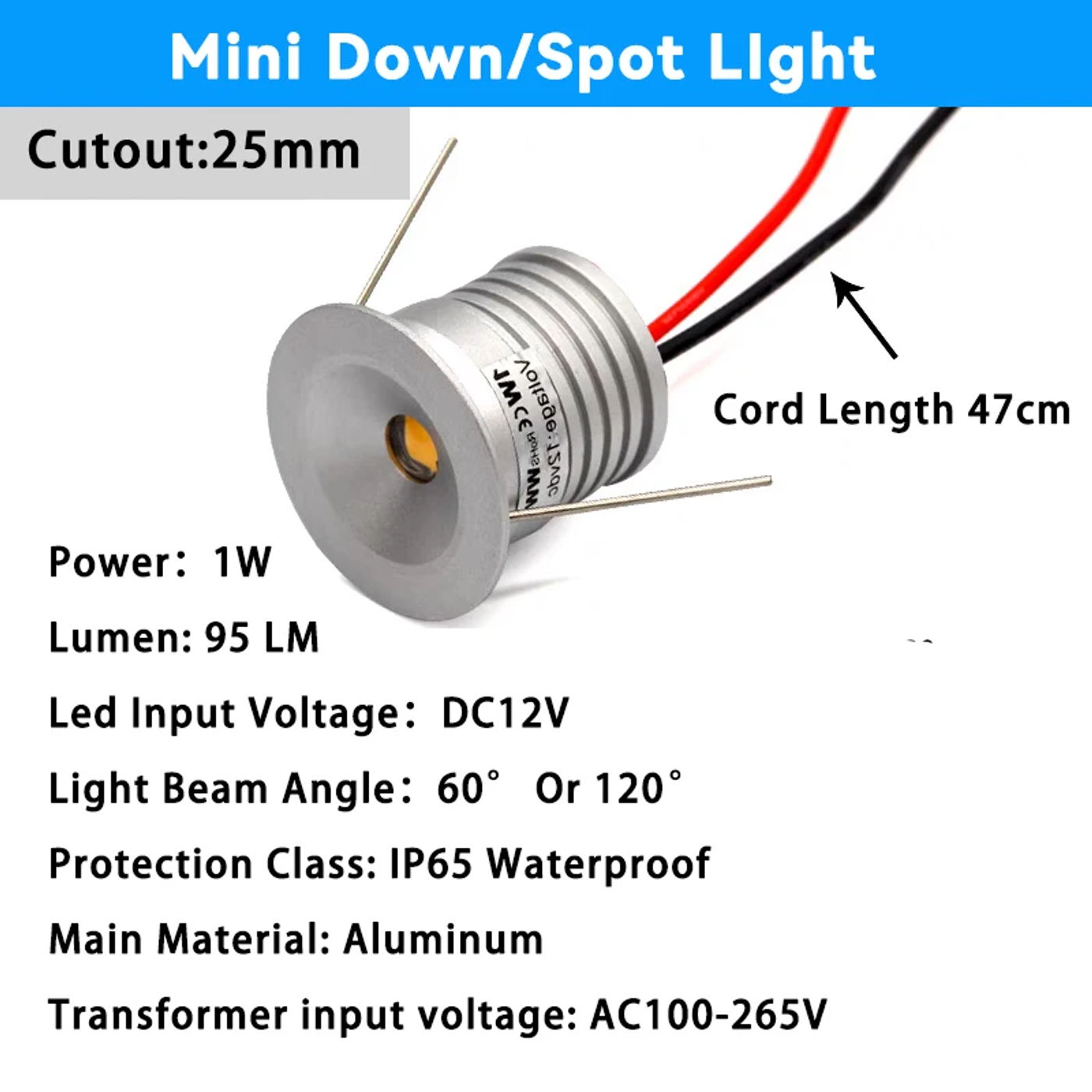 Description Picture 3 of item12V Mini Spotlight 1W LED Ceiling Down Light Recesseed Staircase Cabinet Lamps with Remote Control Dimmable Home Spot Downight