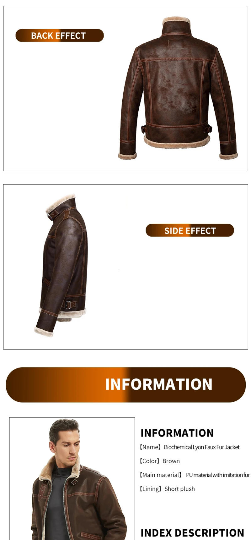 Description Picture 6 of itemResident Evil leather jacket, casual PU leather jacket for men, motorcycle wear casaca de cuero hombre jaqueta masculina