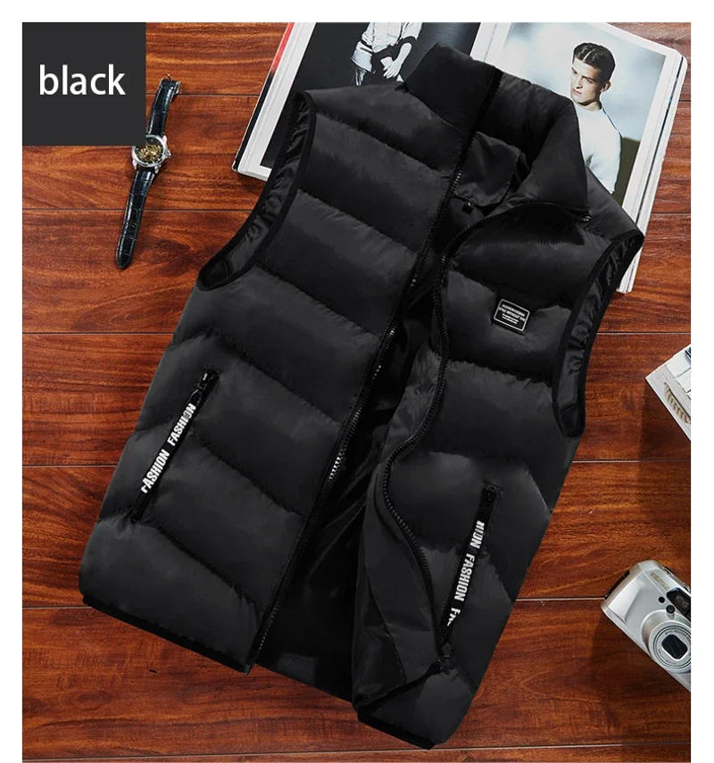 Description Picture 5 of itemCasual Fashion Sleeveless Vest Men Jacket 2023 New Autumn Warm Cotton Thick Coat Male Winter Plus Size Clothing Men Waistcoat