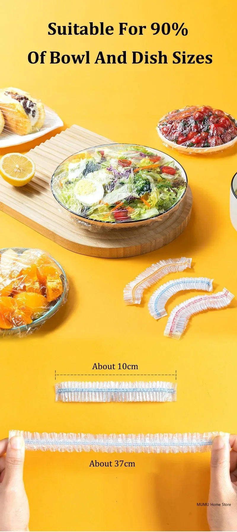 Description Picture 2 of item50/100/200/500pcs Disposable Food Cover Fresh-keeping Fruit Bowl Elastic Plate Silicone Lid Cover Plastic Wrap Packaging Bag