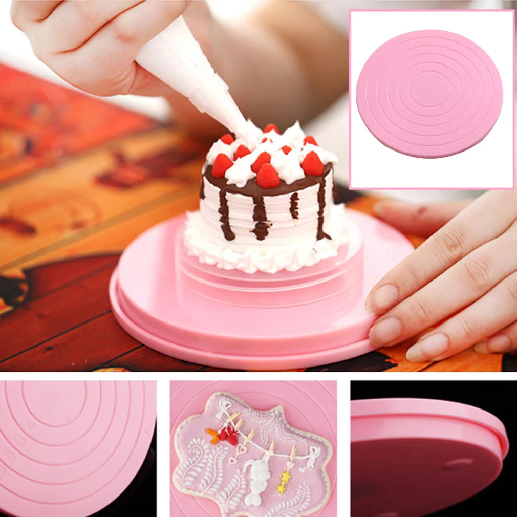 Description Picture 5 of item14cm Mini DIY Cake Decorating Rotating Turntable Display Stand Icing Baking Cookies Cafe Bra Pink Kitchen Tools New