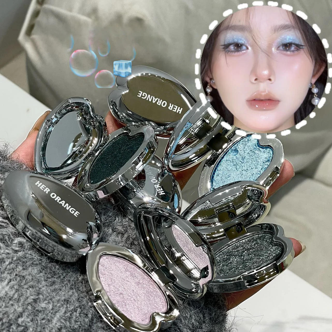 Description Picture 2 of itemPearlescent Purple Eyeshadow Palette Sparkling Mousse Shimmer White Highlighter Brighten Glitter Heart-shaped Eye Shadow Makeup