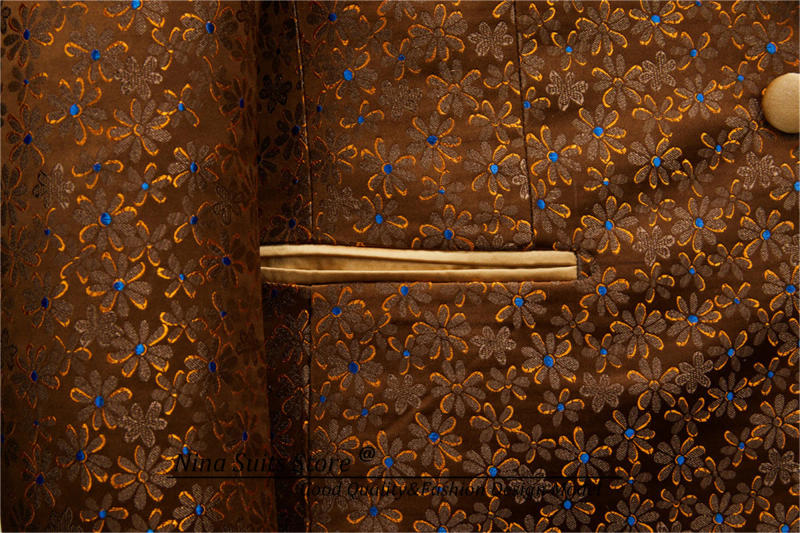 Description Picture 5 of itemGwenhwyfar Luxury Gold Brown Male Suits 2024 Tailor-made Single Breasted Peak Lapel Blzaer Double Breasted Vest Slim Fit Pants