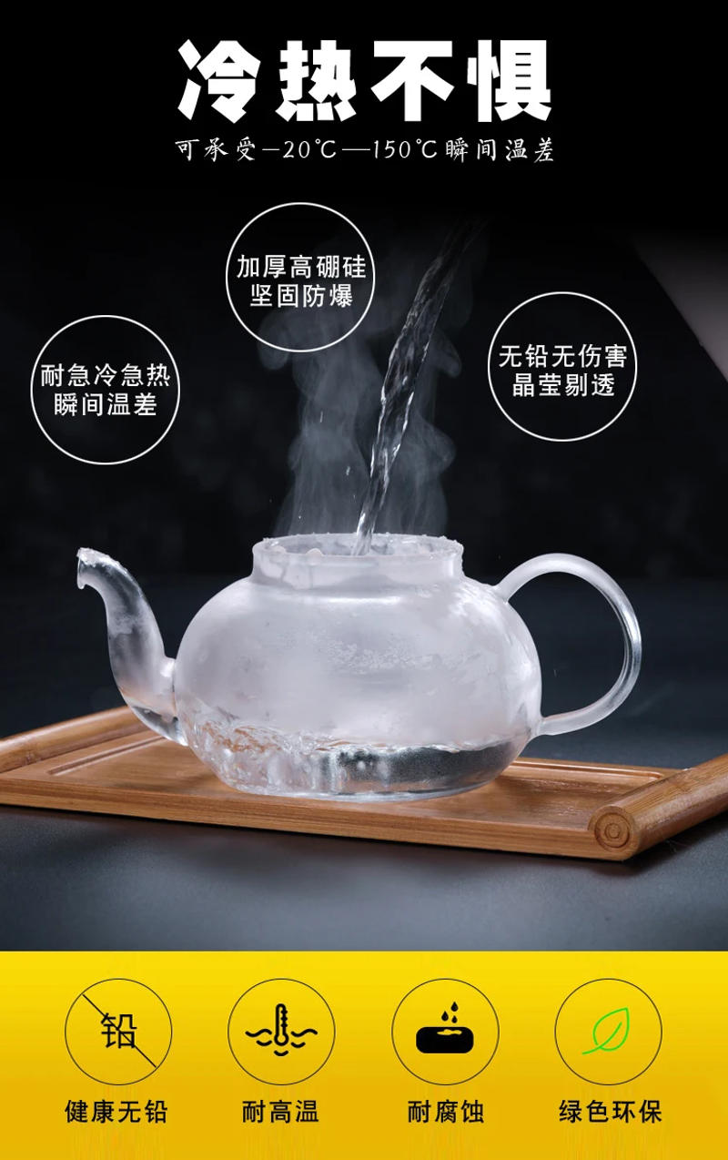 Description Picture 2 of itemHMLOVE Glass Teapot With Stainless Steel Tea Strainer Infuser Flower Kettle Kung Fu Teawear Set Puer Oolong Heat Resistant Pot