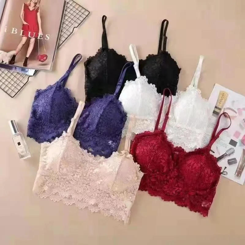 Description Picture 3 of itemWomen Lace Flower Bras Top Comfortable Bralette Solid Color Sexy Underwear Vest Female Hollow Out Wireless Lingerie Seamless Bra