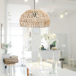 Pendant Lamp Shade Basket Hanging Light Fixture Paper Rope Woven Lampshade for Teahouse, Restaurant