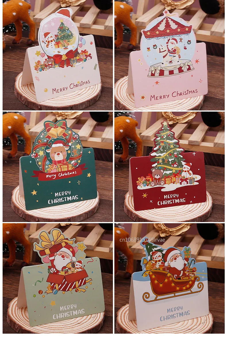 Description Picture 3 of item6PCS Christmas Greeting Card Mini Christmas Blessing Greeting Cards School Envelope Postcard Gift Card For Xmas New Year Gifts