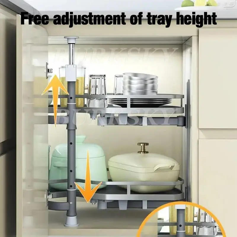 Description Picture 5 of itemKitchen Cabinet Corner Basket Drawer Stainless steel Double-Layer whirl Pull-out Storage Organizers Removable,Height Adjustable