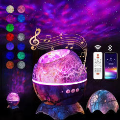 LED Crack Dinosaur Egg Starry Sky Projection Light Bluetooth Music Nebula Projector Christmas Night Light Children's Gift