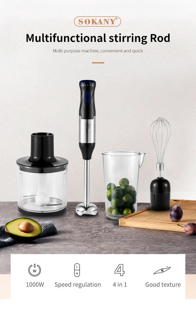 Description Picture 2 of item4 in 1 Mini Electric Blenders 110V/220V Portable Handheld Food Processors 5 Speed Stainless Steel Blade Juicer Meat Mincing