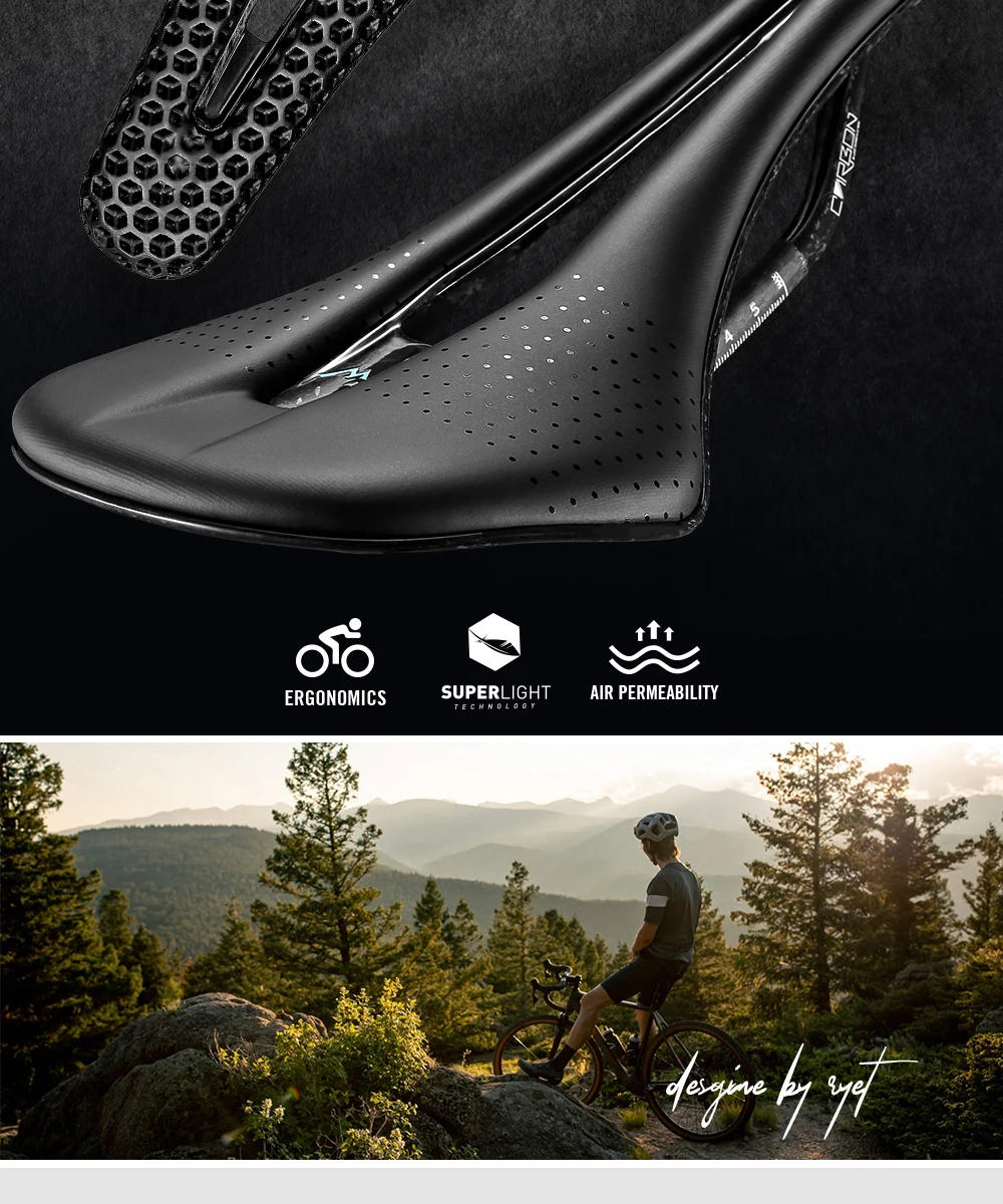Description Picture 3 of itemRYET Bicycle Saddle Carbon 3D Printed / EVA Paded Saddle Honeycomb Ultralight MTB Road Bike Seat 7x9mm Oval Rail Bike Saddle